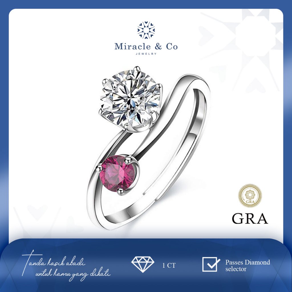 Miracle & Co - Cincin Six Claw Allure Pink - Cincin Wanita Batu Berlian Moissanite Asli Sertifikat G