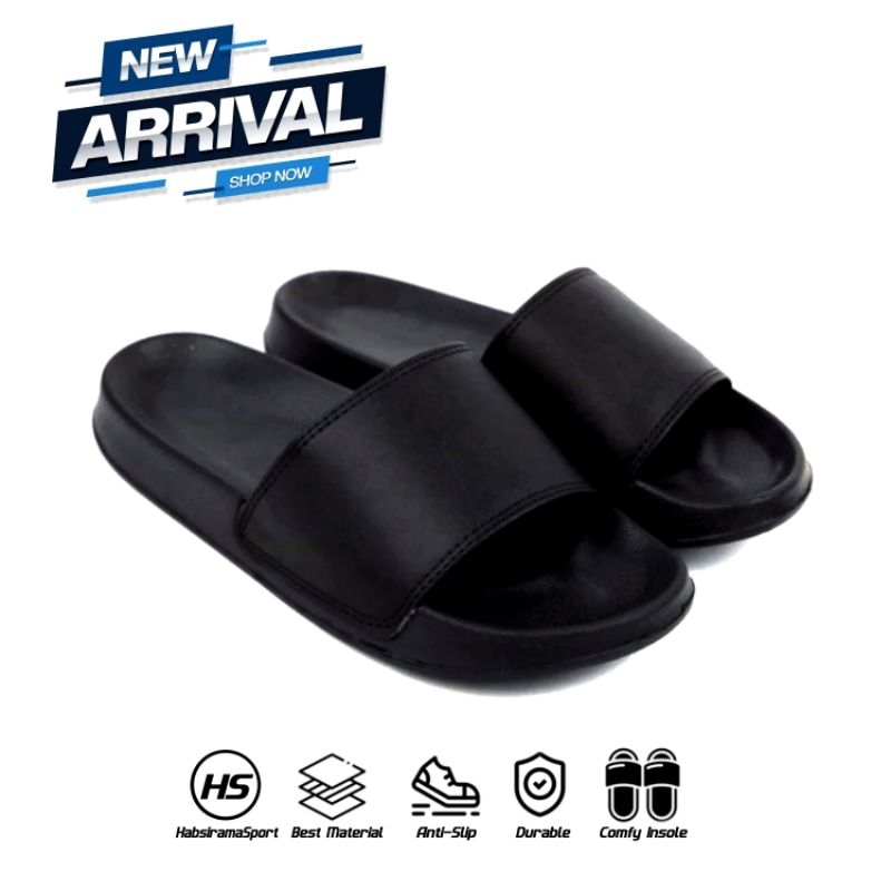 Sandal Selop Polos / Sandal Selop Polos Pria Wanita / Sandal Slop Polos Hitam Bahan Ringan Empuk Ant