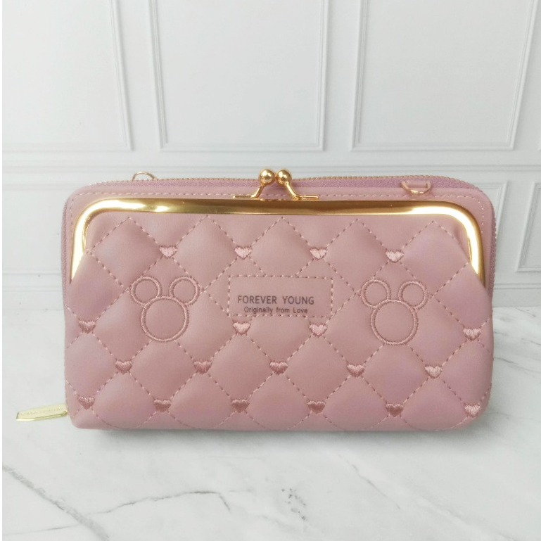 LAKUSO Tas Selempang Resleting Behel Forever Young Heart Bahan Kulit Sintetis Wanita #7042