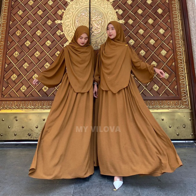 MY VILOVA - Zoya Dress Syari Set Pashmina Oval Jumbo LD 100-130 Premium Crinkle Airflow Gamis Busui 