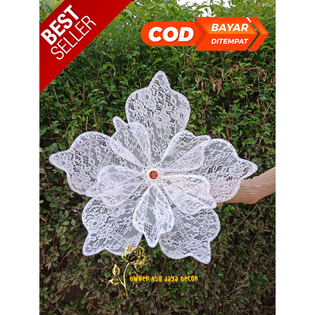 kelopak kap lampu bunga dekorasi jumbo teratai + fitingan bahan kain brukat murah cantik dan terlari