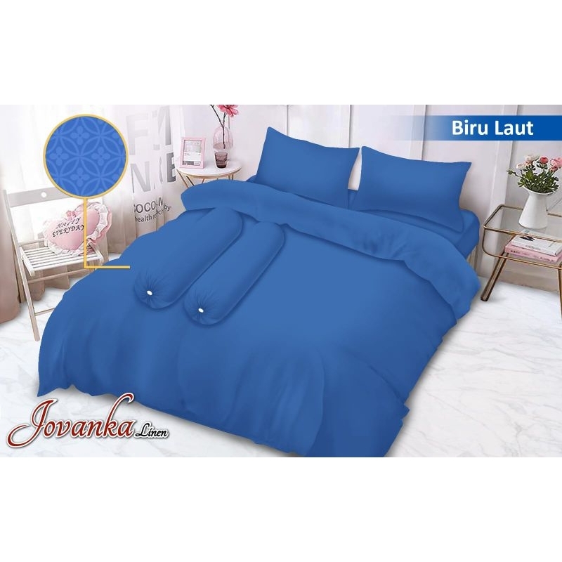 JOVANKA - Bedcover Set+ Sprei Uk King180x200 /Queen 160x200 Warna Biru laut