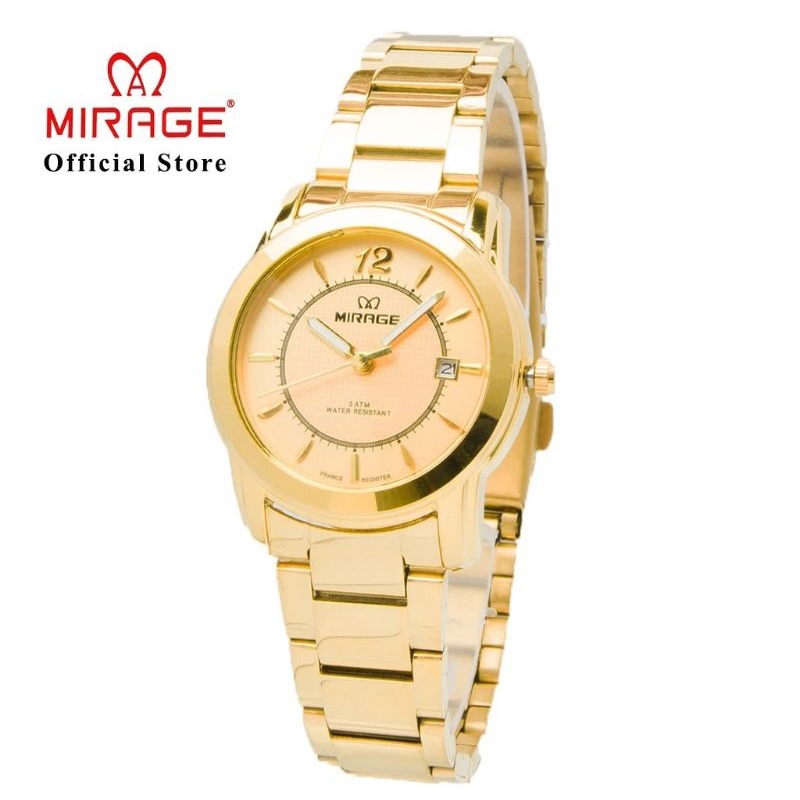 jam tangan mirage rante wanita gold 8190 original tahan air
