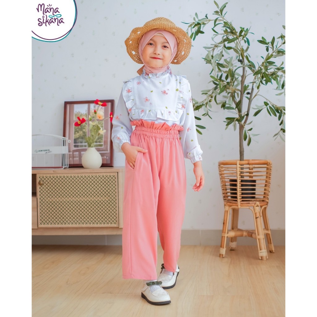 MANASIKANA Alesha Oneset Setelan Baju Tunik Celana Anak Perempuan 2-13 tahun