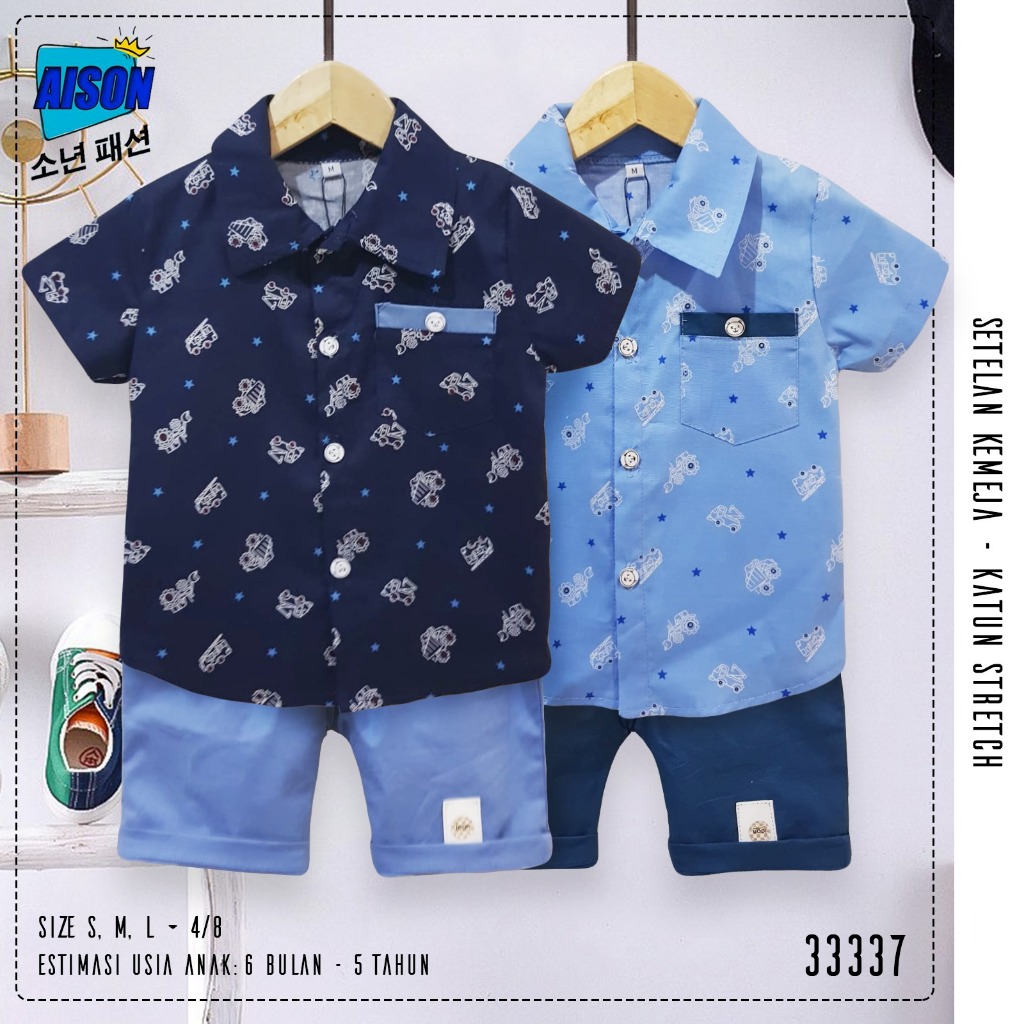 GROSIR 3stel Setelan Kemeja AISON SML (0-1th)/Setelan Anak/Setelan Kemeja Anak