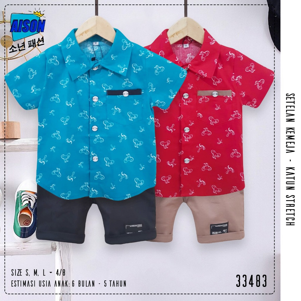 GROSIR 3stel Setelan Kemeja AISON 468 (1-3th)/Setelan Anak/Setelan Kemeja Anak