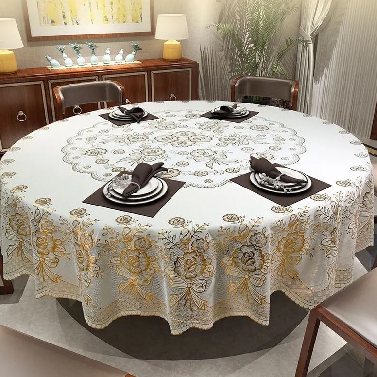 Ready Stok Taplak Meja  Makan Bundar Bulat Ukuran 180x180cm/Ruang Tamu Mewah Kecil Besar Gold GROSIR