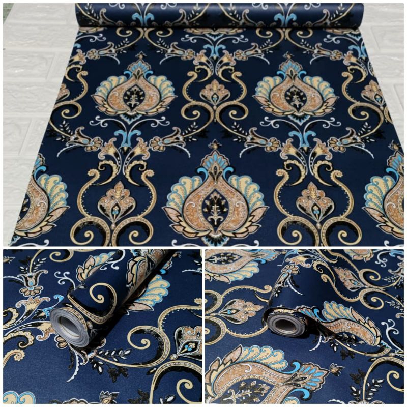 cod | Bayar di Tempat | Terbaru Wallpaper Sticker Dinding Batik Bunga Batik Jogja Dasar Dongker Mewa