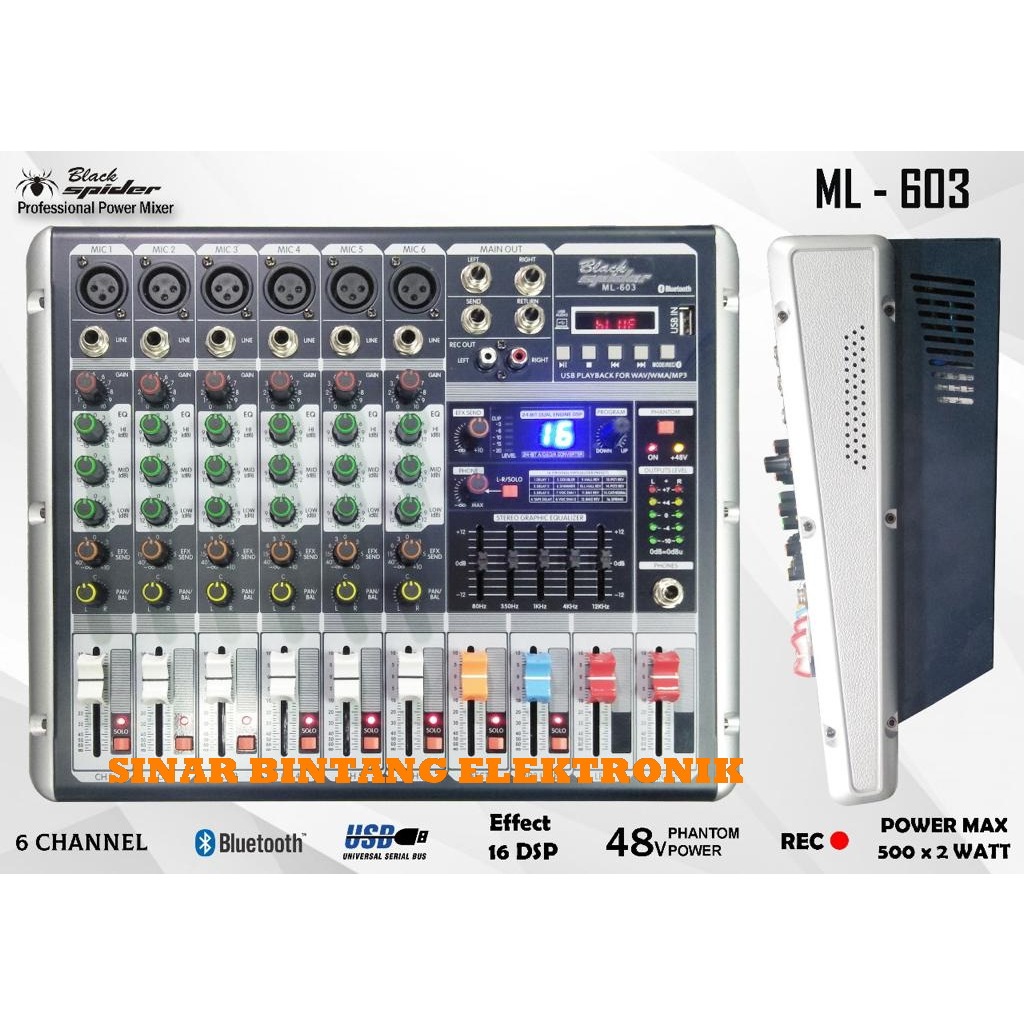 Power Mixer Blackspider ML 603 power mixer black spider ML603 Usb 6 Channel