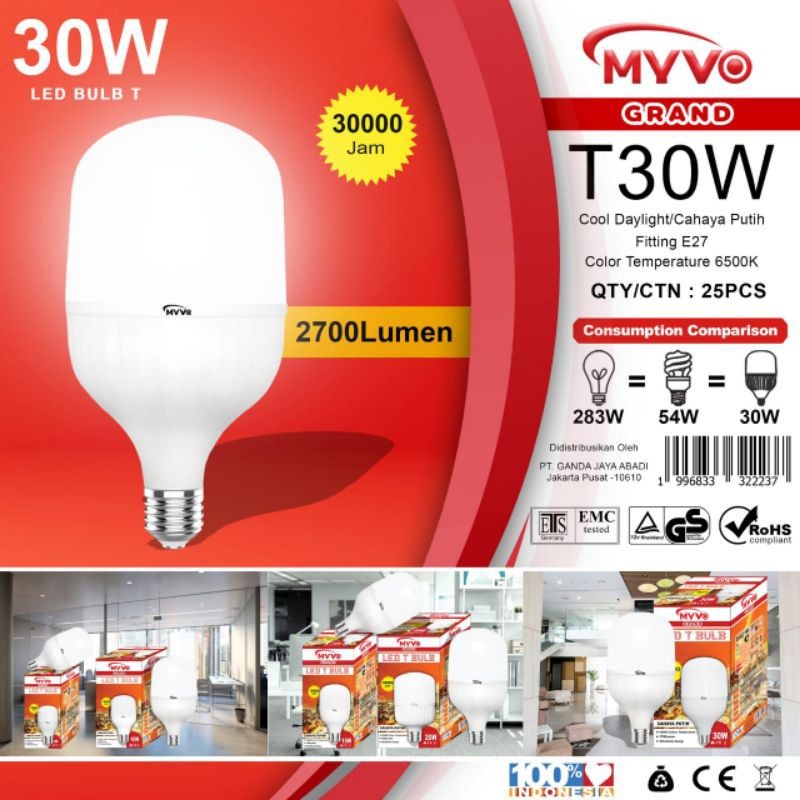 MYVO GRAND BULB T 5W 10W 15W 20W 30W 45W LAMPU BOHLAM LED HEMAT ENERGI termurah