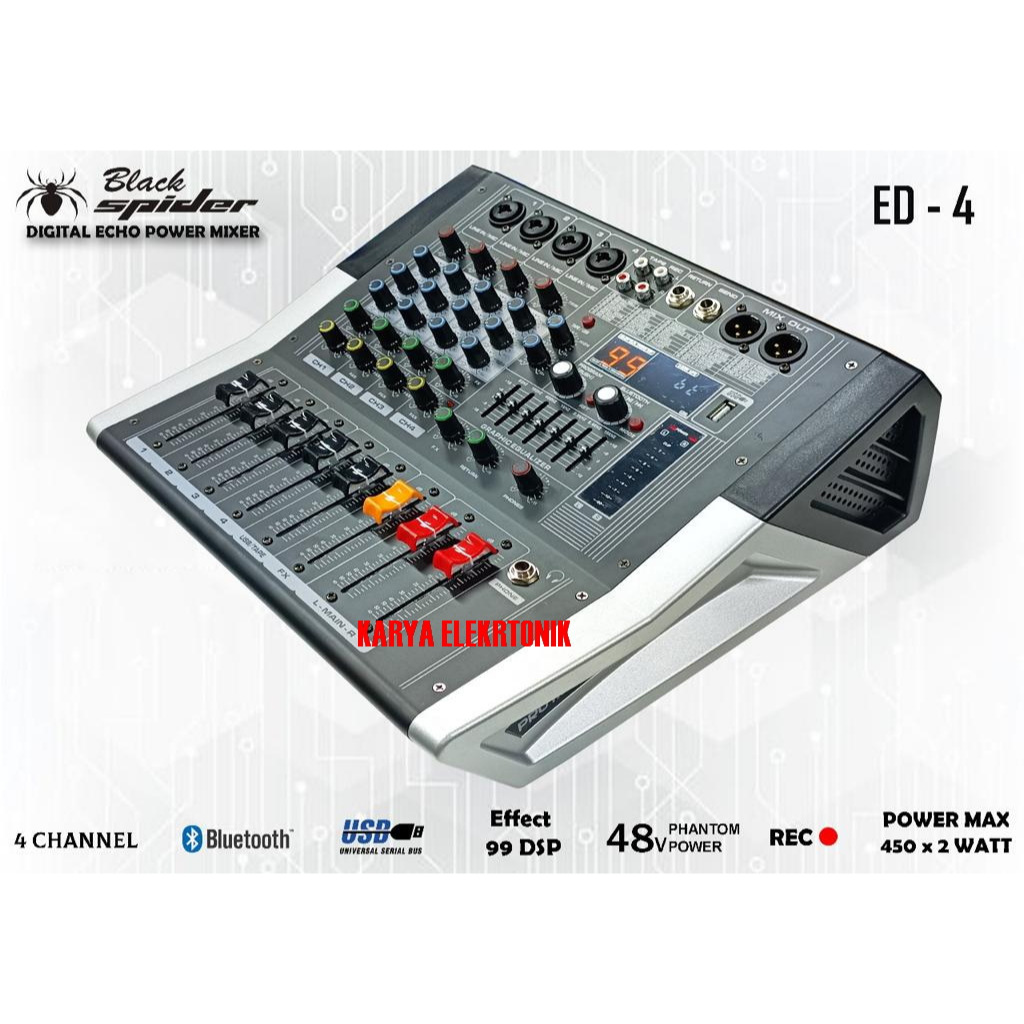 Power Mixer 4 channel Blackspider ED4 99 DSP ED 4 Amplifier Mixing MIXER BLACK SPIDER ED04 POWER MIX