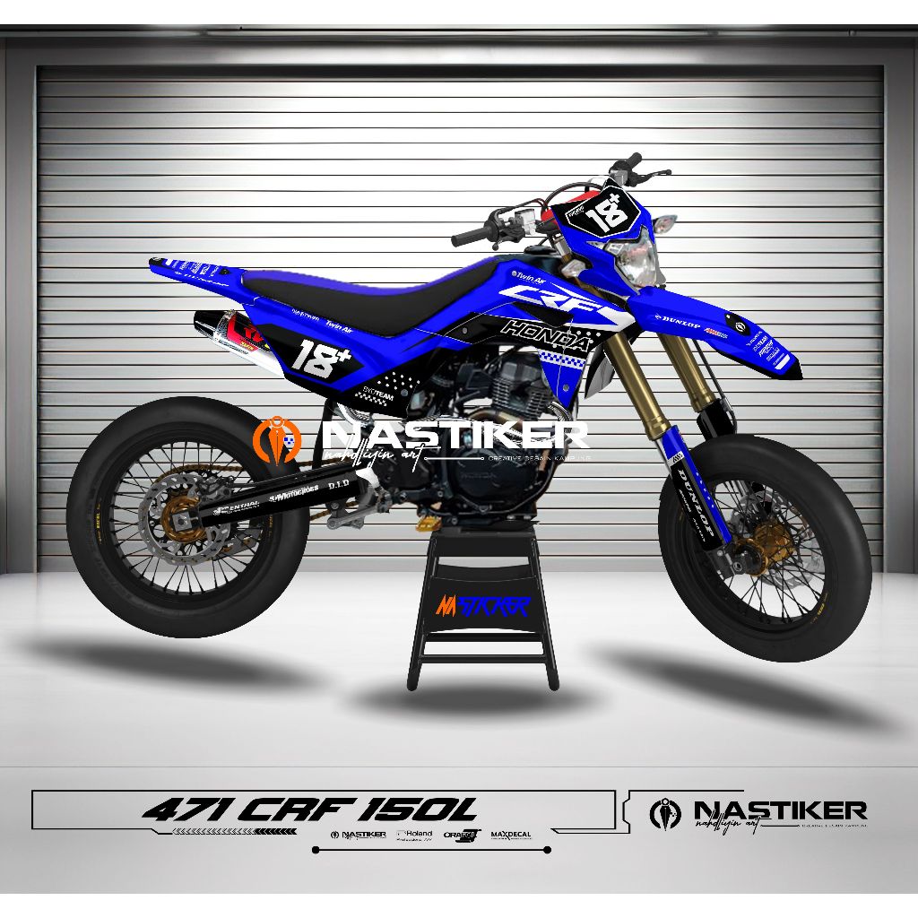 DECAL KIT HONDA CRF 150 L DESAIN BIRU HITAM - DECAL CRF150L FUL BODY, KLX BF, DTRAKER, KLX SIMPLE