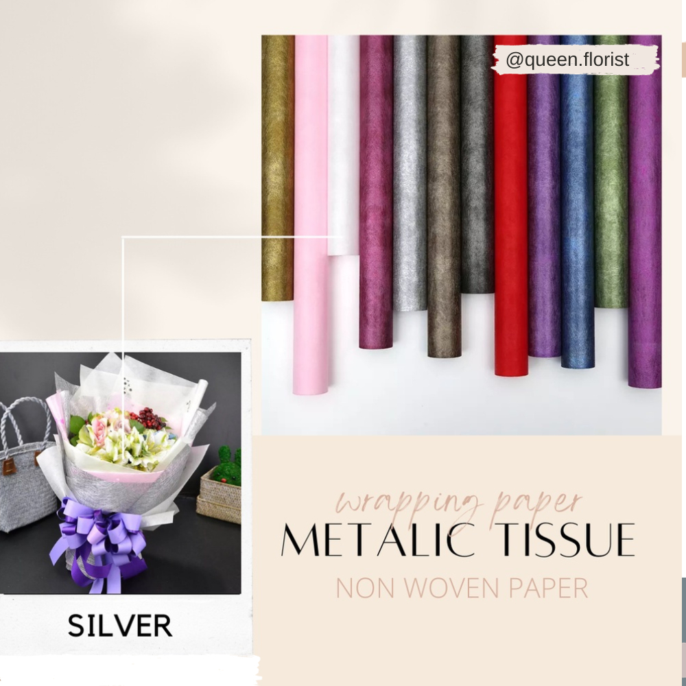 

FLOWER WRAPPING METALIC TISSUE PAPER KERTAS TISU METALIK GLOSSY MENGKILAP NON WOVEN PAPER FLOWER BOUQUET WRAP BUKET BUNGA TISSUE SERAT PEMBUNGKUS KADO GIFT BUNGA METALIC NATAL GLITER KERTAS MENGKILAP KERTAS TEXTURE TISSUE KOREAN TISSUE PAPER CRAFT