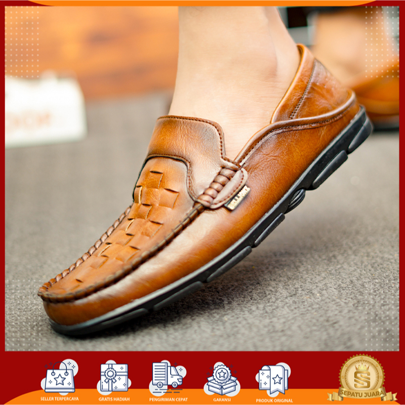 SMKA - Sepatu Pantofel Pria Formal Bahan Kulit Sapi Pulled Up Premium Warna Cokelat Hitam - Pantopel