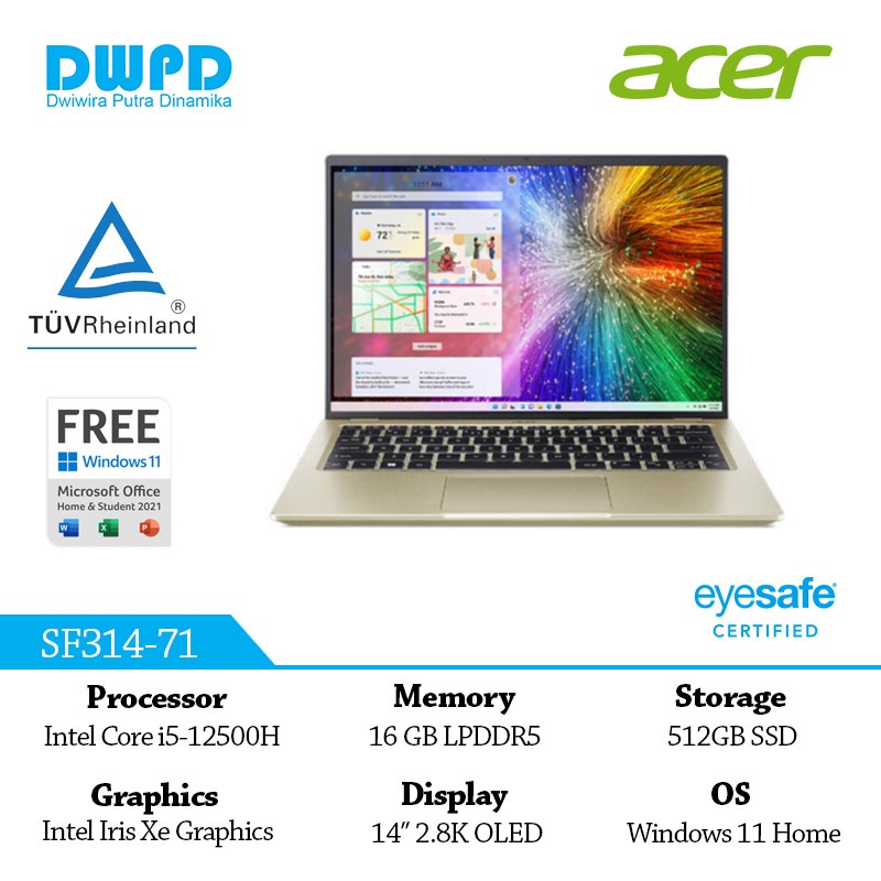 ACER Swift 3 OLED SF314-71-58U2 Intel Core i5-12500H 16GB LPDDR5 512GB SSD Intel Iris Xe Graphics 14