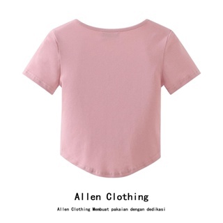 Allen Clothing Atasan Crop Elastis Ketat Terbaru Merah Muda Kaus Lengan Pendek Wanita Gaya Korea Musim Panas