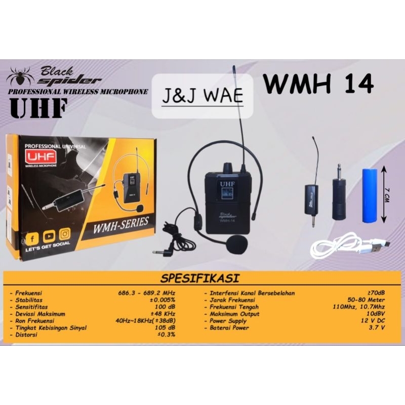 Mic Bando mic Senam mic wireless mic handsfree miec blackspider WMH14 original