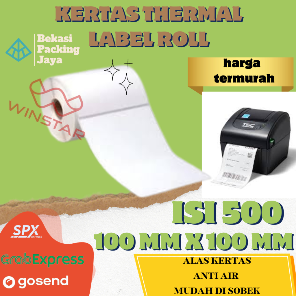 

Kertas Thermal Label Stiker 100x100 mm isi 500 A6 Model Roll