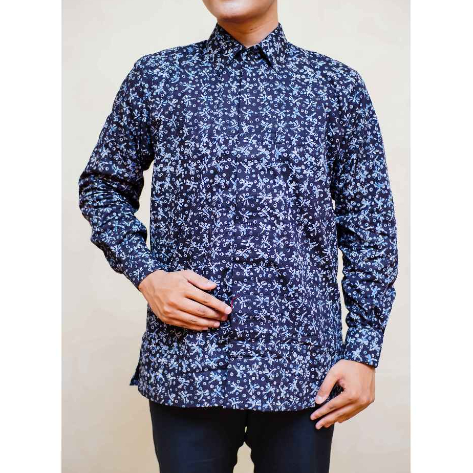 BATIK SIMONET Kemeja Batik Pria Premium Lengan Panjang - Reguler Fit Oversize Navy - BTK004