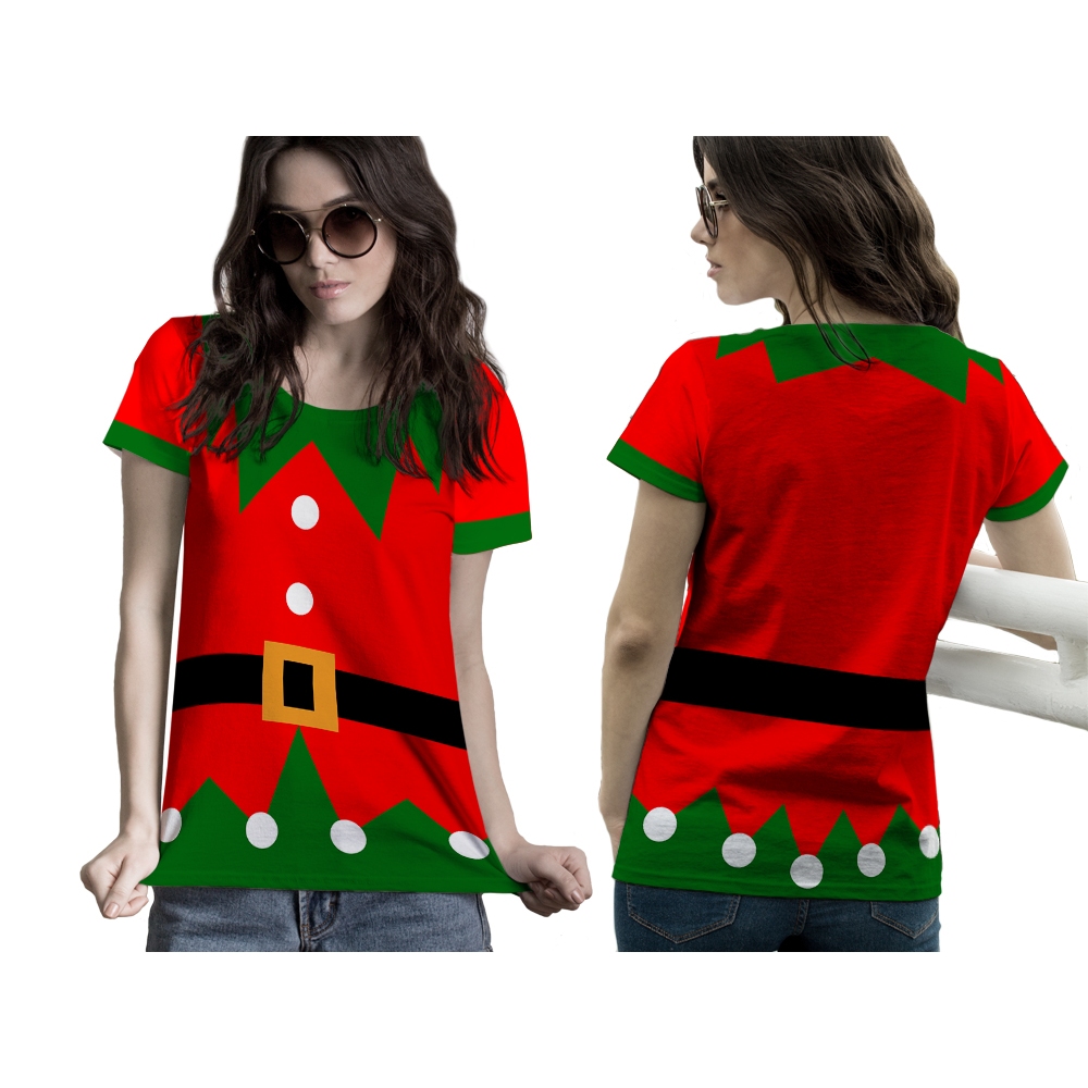 Asisa - Kaos Baju Tshirt NATAL MERRY CHRISTMAS ELF MERAH Wanita Dewasa Lengan Pendek dan Panjang | P