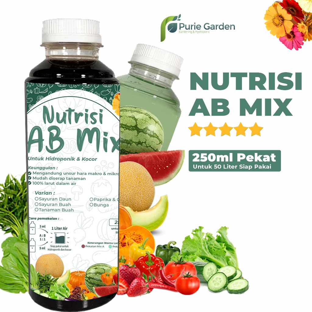 Pupuk Nutrisi AB Mix Sayuran Buah Cabe Bunga Cair 250ml Pekat Purie Garden