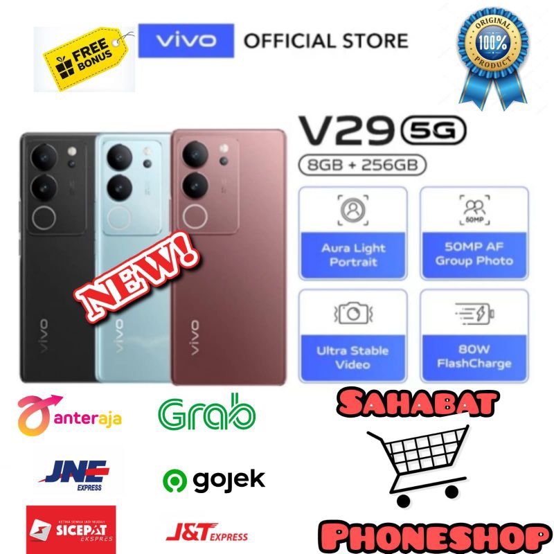 VIVO V29 5G RAM 8 GB /256 GB (8GB+8GB EXTENDED RAM )GARANSI RESMI