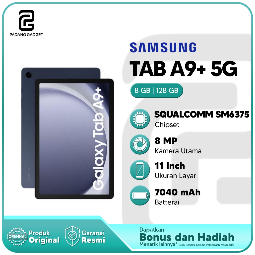 Samsung Galaxy Tab A9 Plus 5G Ram 8/128GB Tablet Original Garansi Resmi 1 Tahun