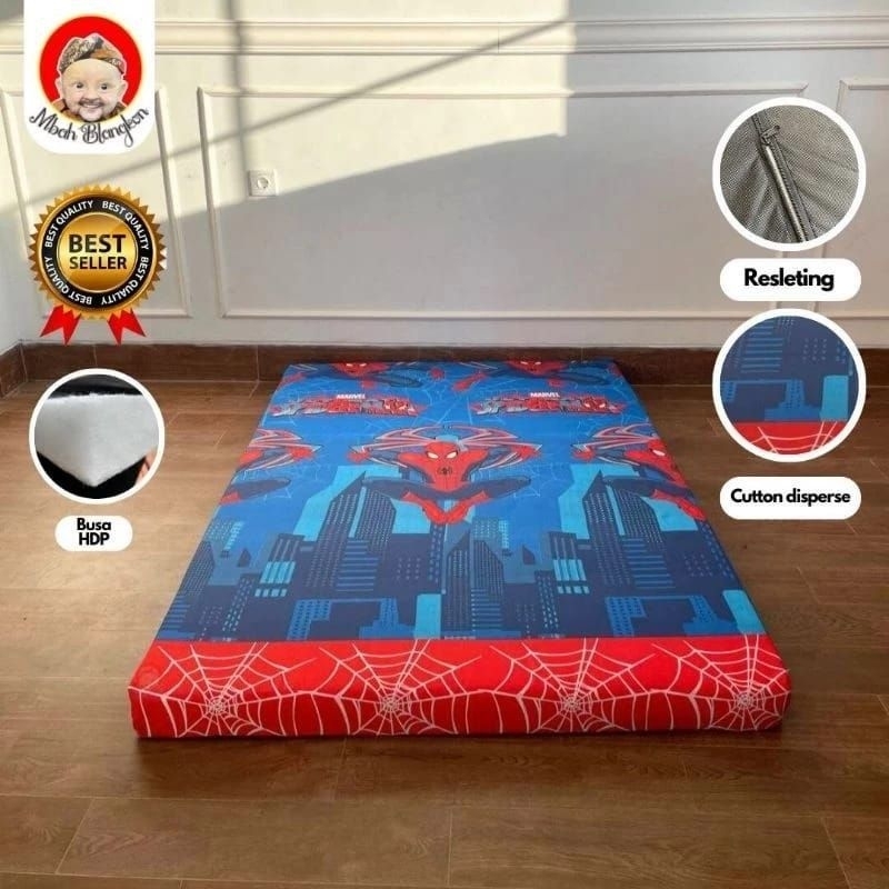 Sarung Kasur Busa Resleting Motif Spiderman Uk. 180x200x20 / 160x200x20 / 120x200x15 / 90x200x15 Bah