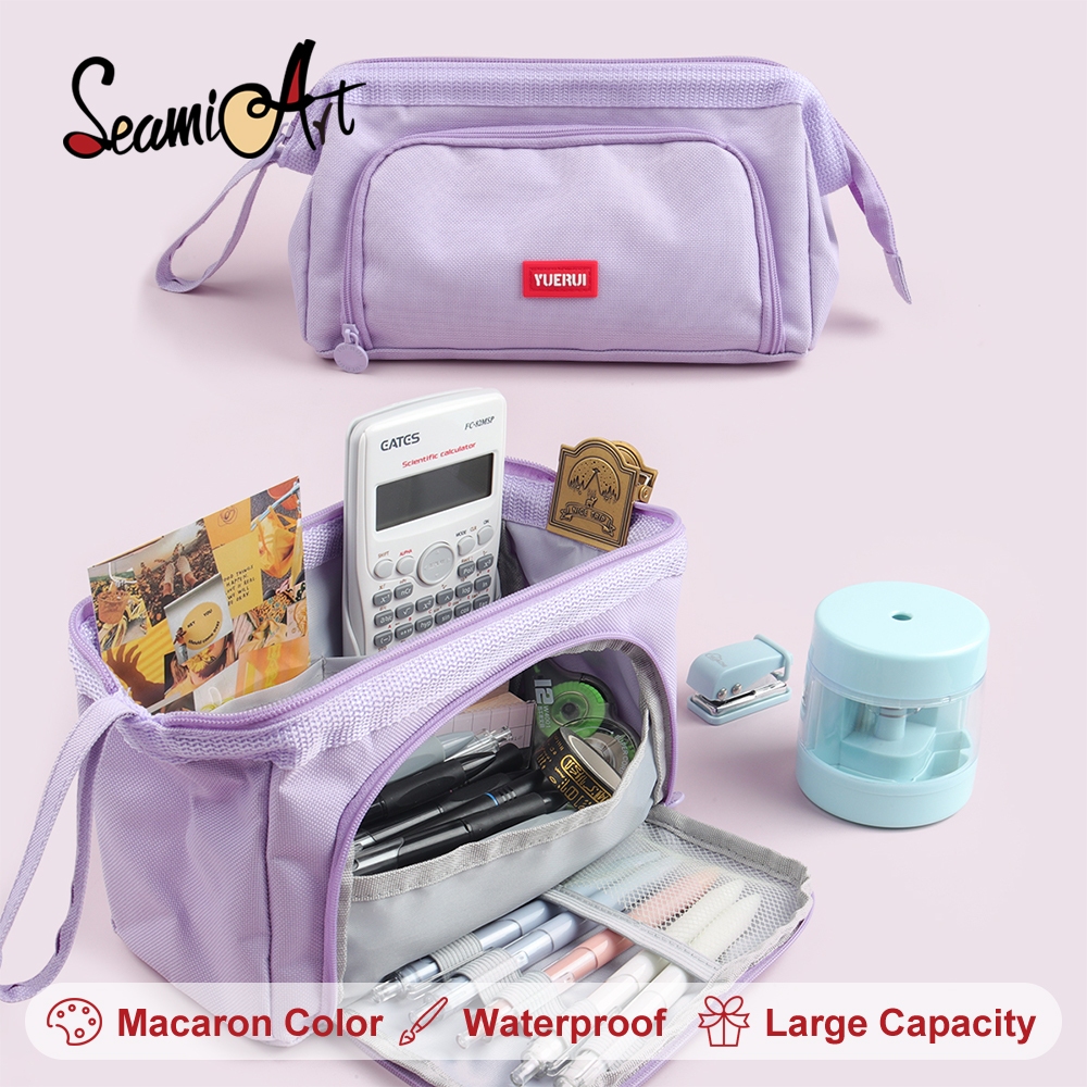 

SeamiArt Front Opening Macaron Pencil Case Large Capacity Multifunctional Pen Bag Tas pensil Kantong pen