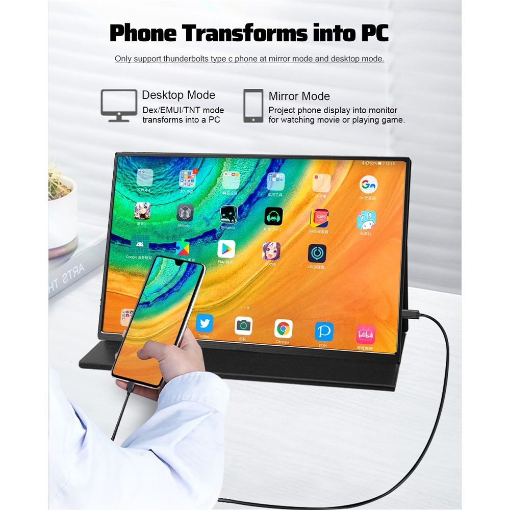 Monitor Portable 16 Inch 2K 2560p HDMI Type C USB QHD Thunderbolt HDR IPS Laptop Komputer PC HP Macb