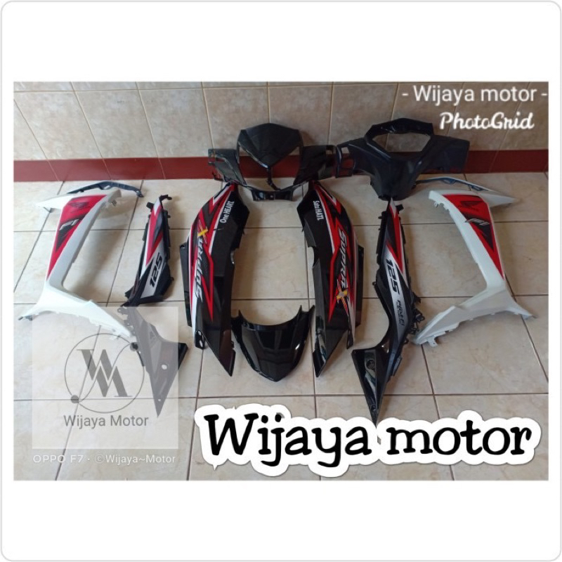Body supra x 125 fi cover full set body halus supra x 125 fi warna hitam putih plus striping