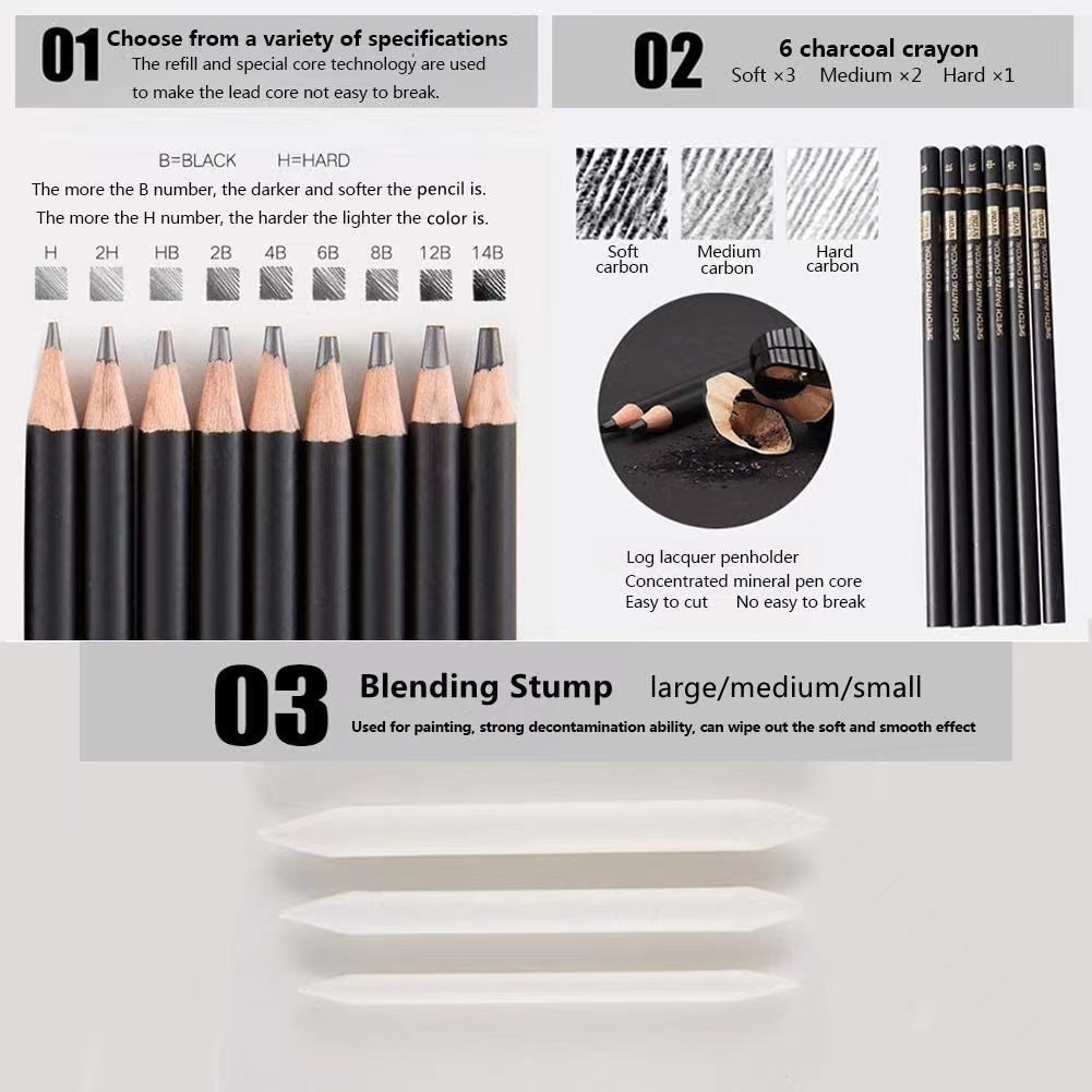 

29 Pcs Pensil Sketsa Set Pensil Kotak Besi Tirai Pensil Set Lengkap Alat Gambar Tangan Siswa Pensil