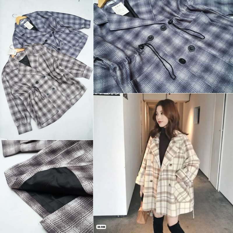 COAT MANTEL MIDI WANITA BAHAN WOL KOTAK PREMIUM