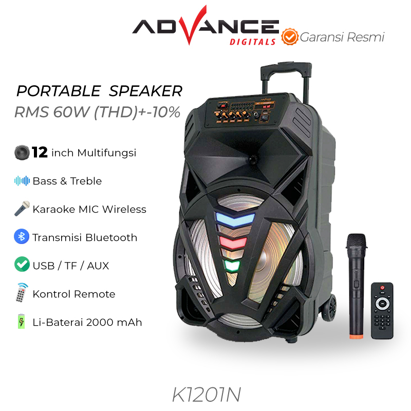 ADVANCE K1201N Speaker Meeting Portable 12 Inch Free Mic Wireless + Remote K-1201