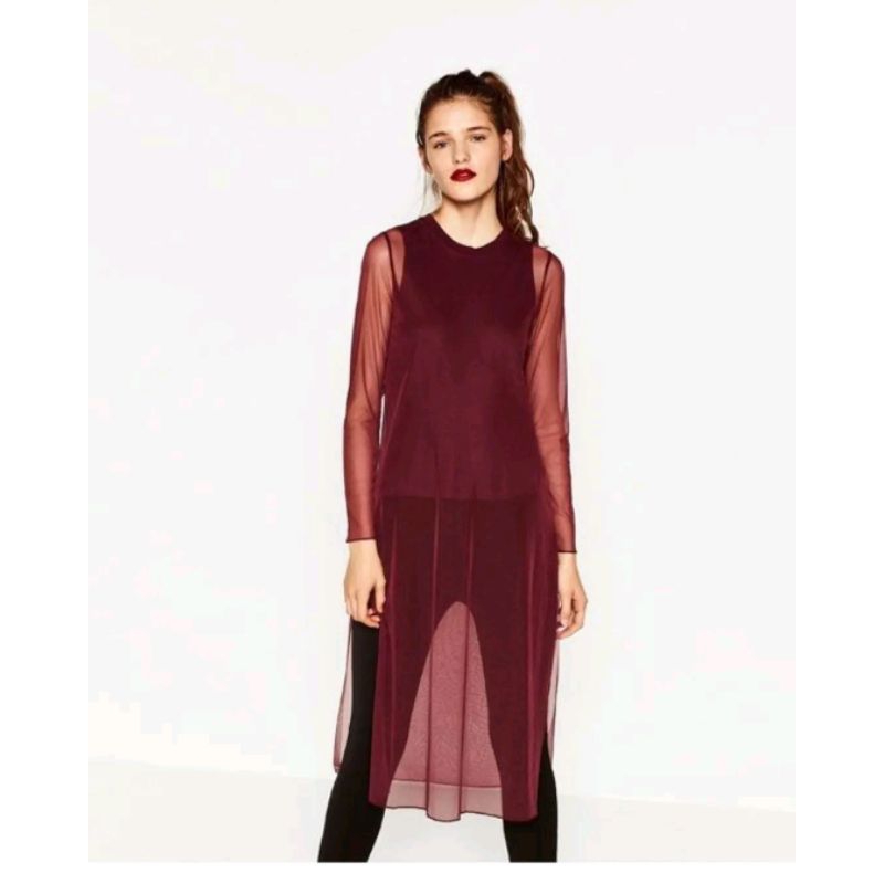 maroon long top zara