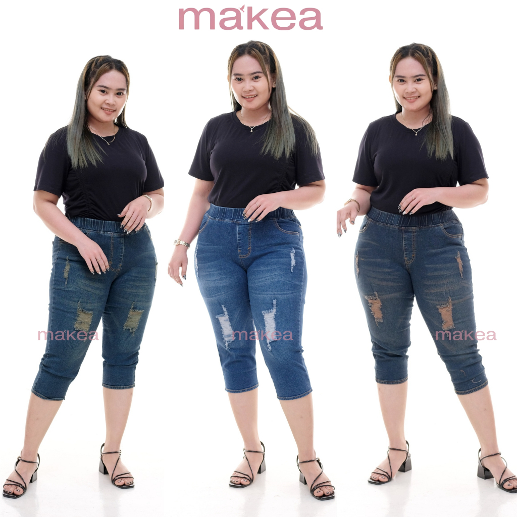 Celana 7/8 Jeans Wanita Ripped Big Size Celana Jeans 7/8 Sobek Wishker Celana jeans 7/8 Jumbo