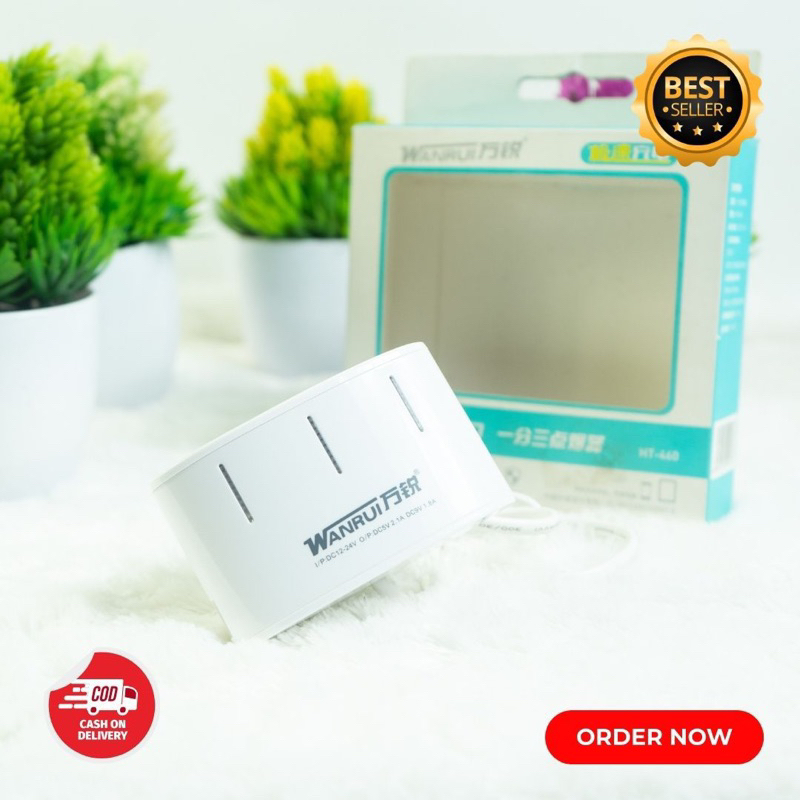 CHARGER MOBIL USB WANRUI HT-460 3 LUBANG PORT PEMANTIK ROKOK + 1 USB