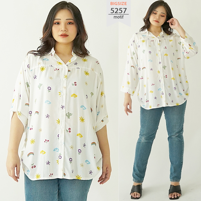 BAJU ATASAN KEMEJA WANITA JUMBO BIG SIZE OVERSIZE 5257 KATUN RAYON LD 130cm XXXL BAJU HAMIL KEMEJA K