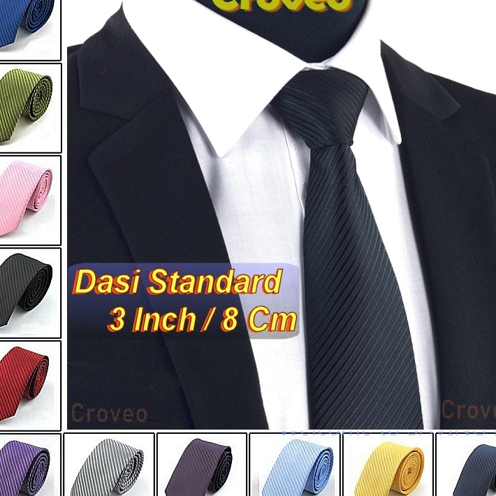 NZDL3876 【MEGA SALE】 Dasi IMPORT Panjang Pria 3 Inch Hitam Dewasa Cowok Lebar Motif Garis Salur Form