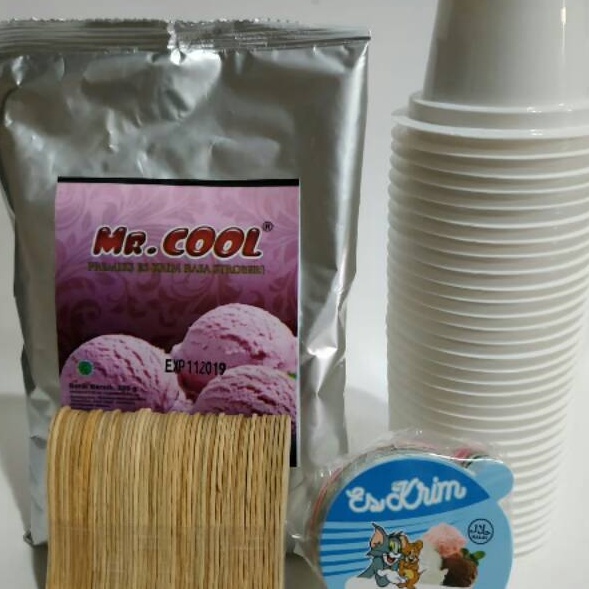 

PAKET ES KRIM Mr.COOL 250gr + CUP PLASTIK PUTIH SUSU 50ml 50pcs