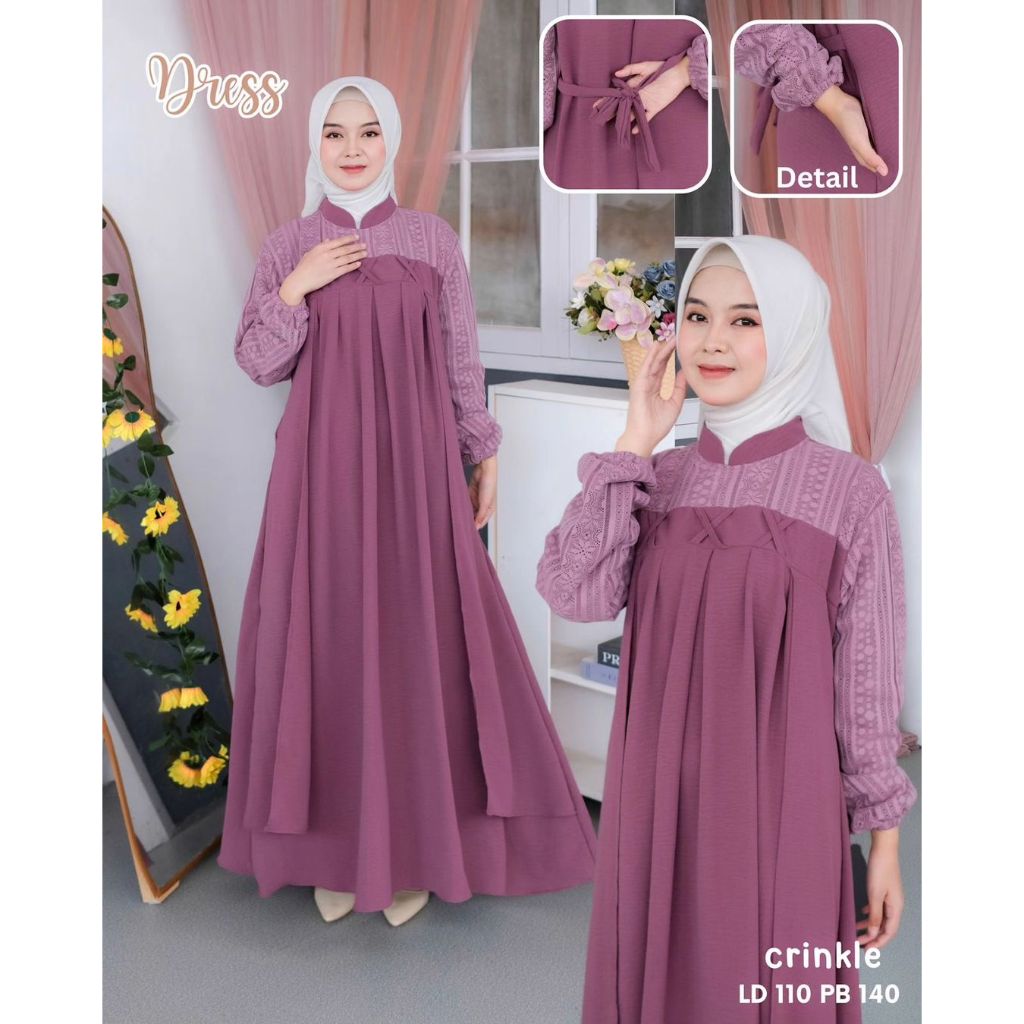 Busana muslim wanita terbaru gamis Devina Dress Gamis bahan kringkel premium Model gamis terbaru Gamis tanah abang Gamis jumbo ld 120
