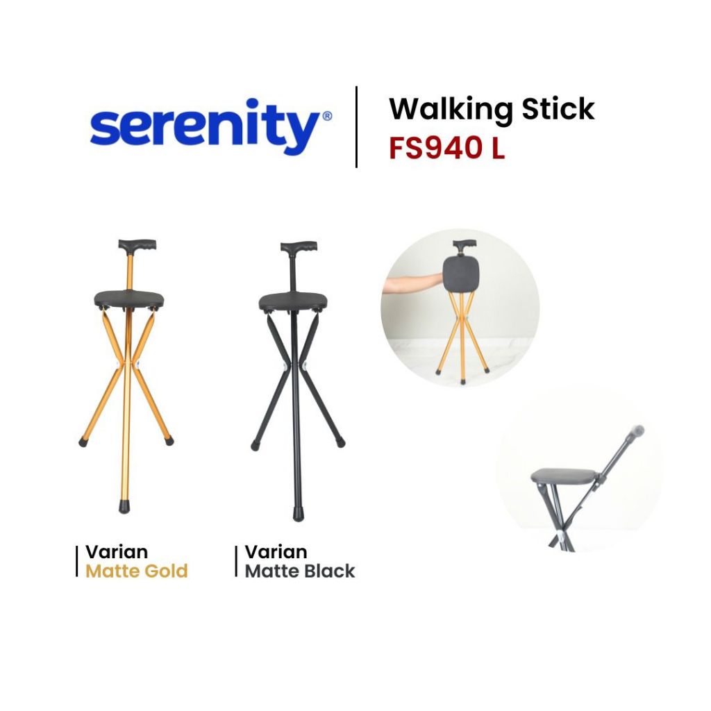 Tongkat Kursi Lipat Serenity / Tongkat Duduk Alat Bantu Jalan