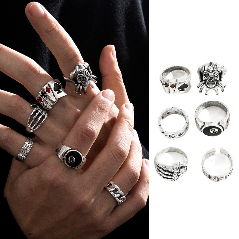 6pcs/Set Cincin Unisex Punk Knuckle Desain Ukiran Geometri Bahan Metal Perak Emas Retro Hip Hop Teng