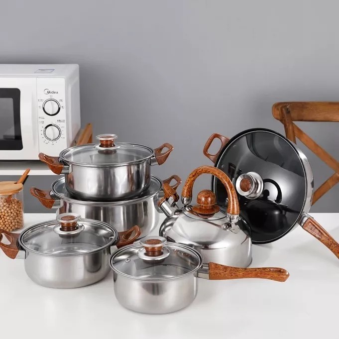 TERBARU Panci Set 12 + 1 Pcs Panci Set Serbaguna Panci Set Stainless Steel Anti Karat Panci Set Teko