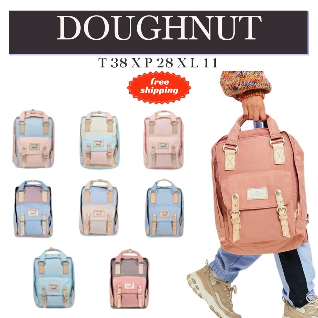 (READY STOCK) Backpack Doughnut Macaroon Large Kombinasi Pastel Ribbon Terlengkap
