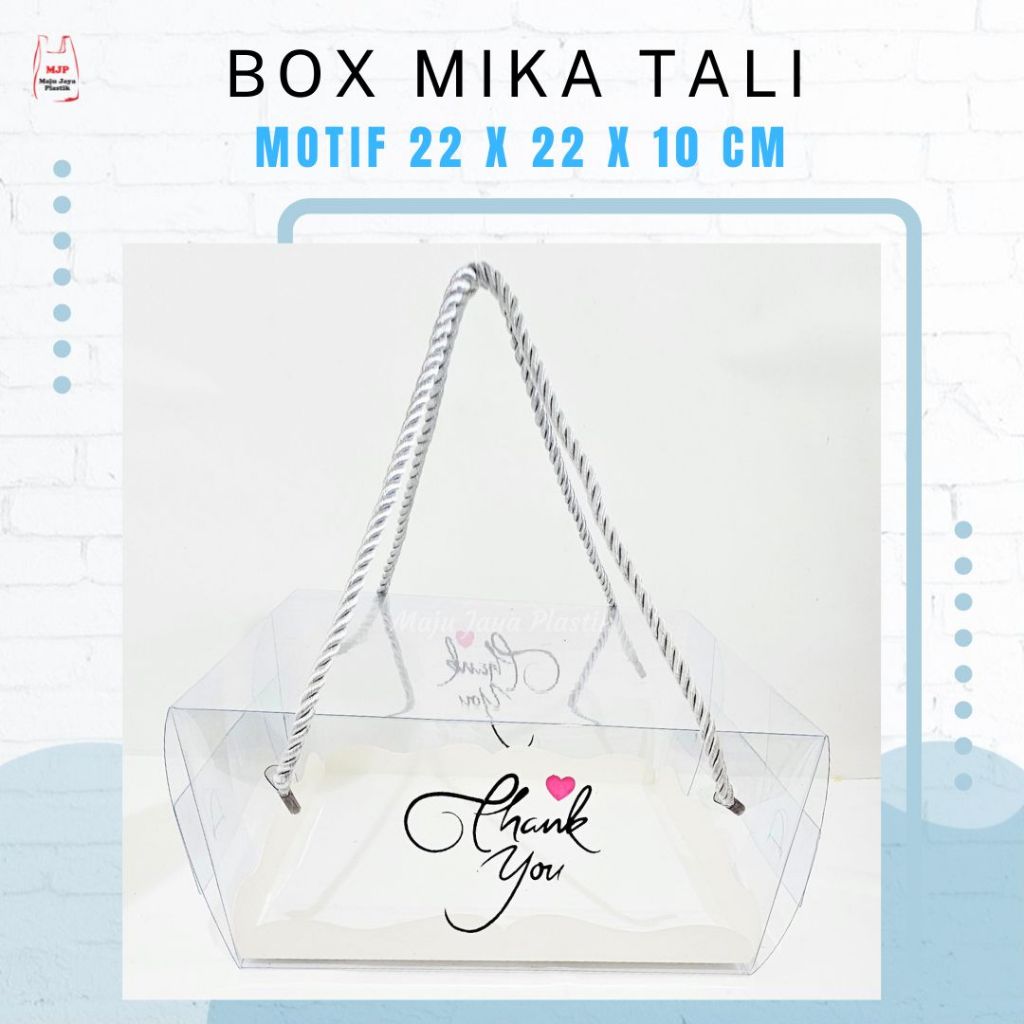 

(Min 5pcs) Kotak Kue Mika 22x22x10 / Box Mika Kotak 25x25x10 / Box Mika Handle Tali Thank You / Box Kue Mika 22x22 25x25