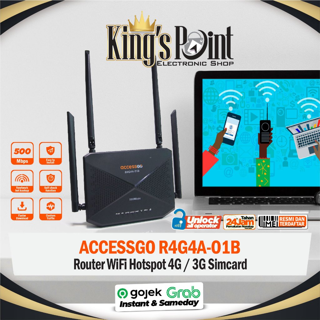 Router Wifi Sim Card  4G AccessGo R4G4A4-01B 500MBPS