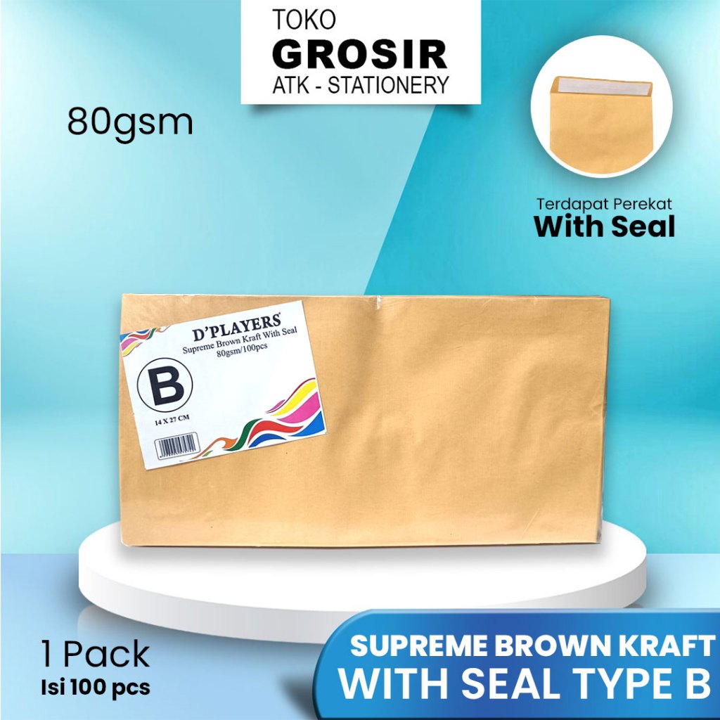 

DPLAYERS AMPLOP COKLAT SUPREME BROWN CRAFT WITH SEAL TYPE B 27x14cm / 1 PACK ISI 100 PCS