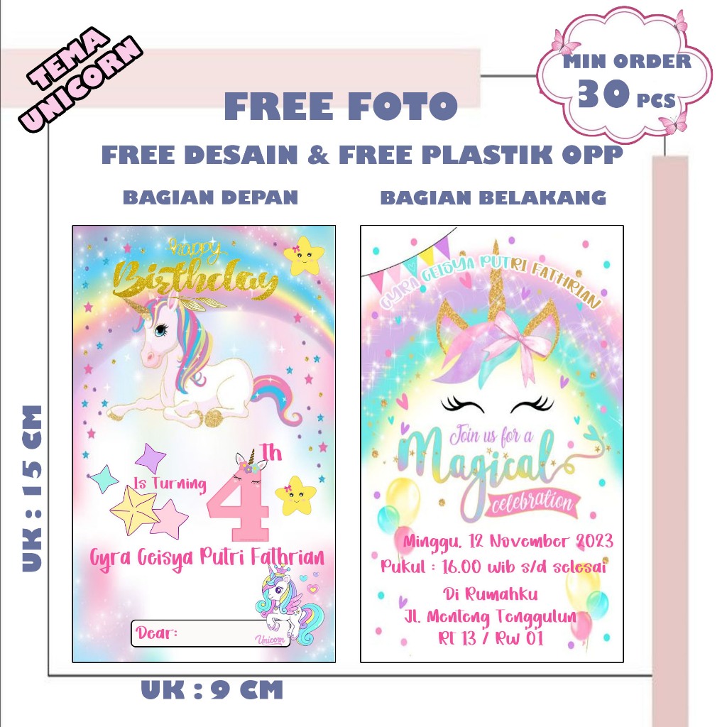 UNDANGAN ULANG TAHUN ANAK TEMA UNICORN