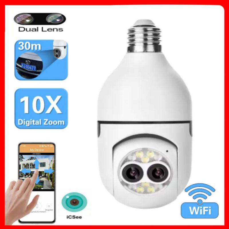 kamera cctv PTZ lampu ganda lensa cctv indoor aplikasi icsee wireless